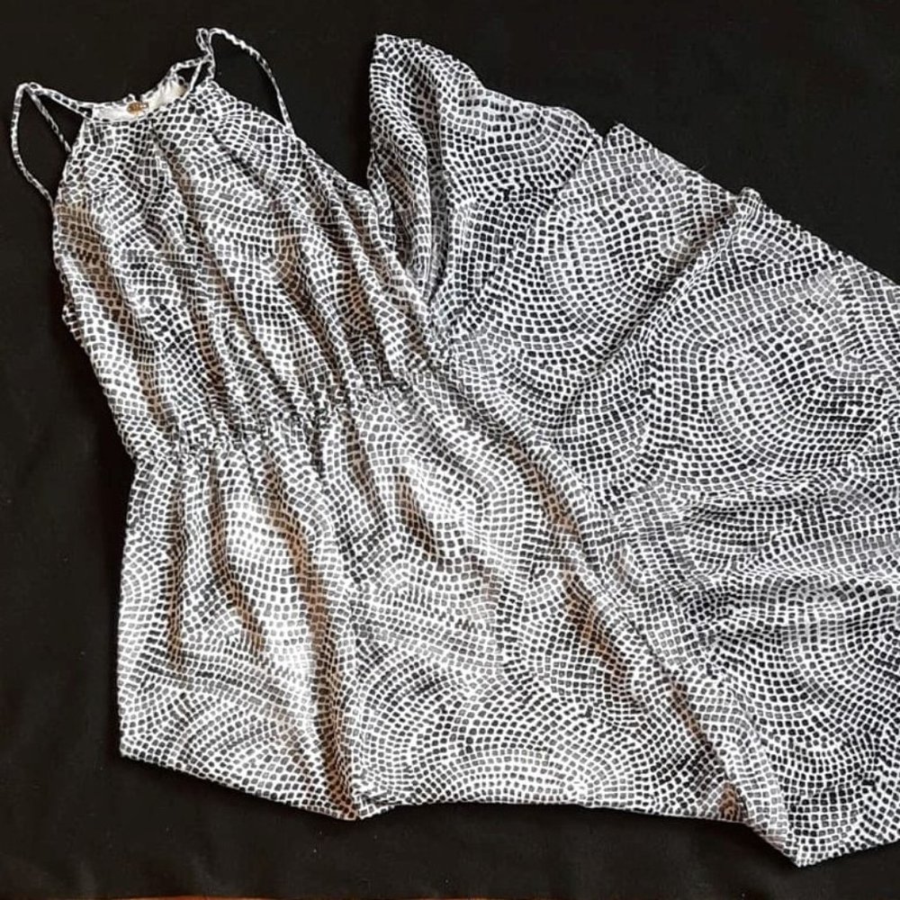 Black and White lined chiffon maxi